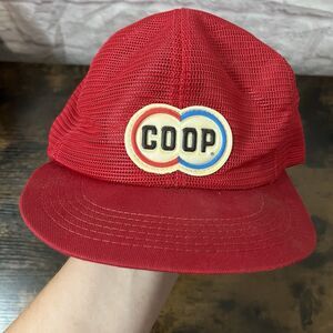 Vintage COOP Red Mesh Snapback Trucker Hat Cap Patch Adjustable